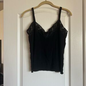 Chico’s rayon nylon ribbed sweater knit lace trimmed spaghetti strap tank Med